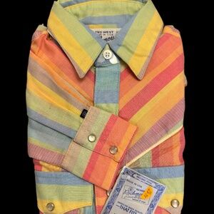 Vintage Boys Rockmount Ranch Rainbow Colored Western Shirt Size M